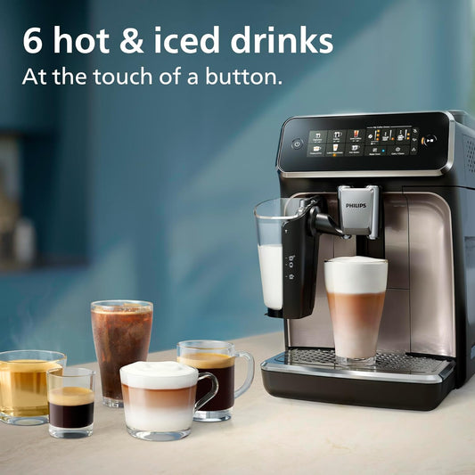 Series 3300 EP3347/90 Bean to Cup Coffee Machine – 6 Hot & Iced drinks, LatteGo Milk Frother, Fastest-to-Clean, 40% Quieter, Ceramic Grinder, Fully Automatic Espresso & Cappuccino maker